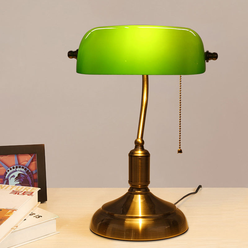 Vintage Glass and Metal Pull Cord Table Lamp - 1-Light Design for Bedroom