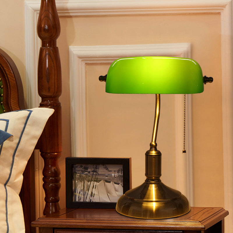 Vintage Glass and Metal Pull Cord Table Lamp - 1-Light Design for Bedroom
