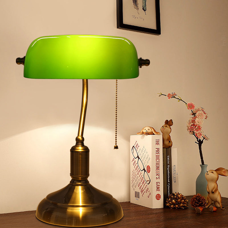 Vintage Glass and Metal Pull Cord Table Lamp - 1-Light Design for Bedroom