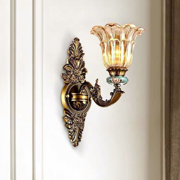 Elegant European Glass Flower Wall Sconce Lamp