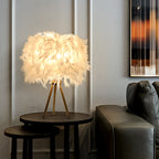Art Deco Feather Wood Cylinder Table Lamp - 1-Light Design for Bedside