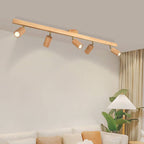 Japanese Minimalist LED Semi-Flush Mount Wooden Track Lighting - 2/3/4/5 Light Options