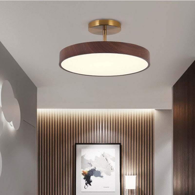 Minimalist Japanese Wood Grain Round LED Semi-Flush Mount