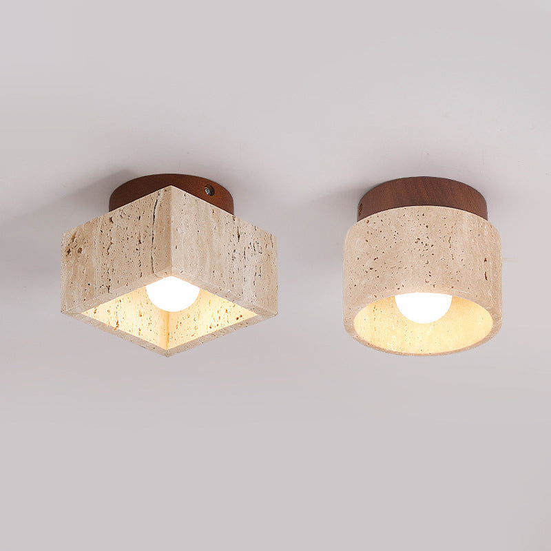 Premium Yellow Travertine Column Semi-Flush Mount Ceiling Light