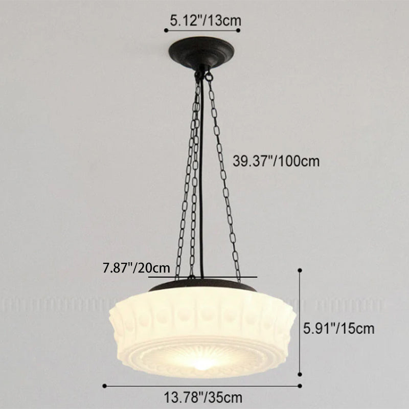 Vintage White Jade Glass Round Drum LED Ceiling Light