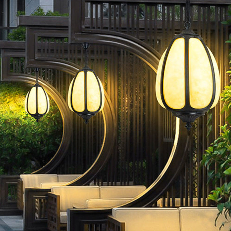 Art Deco Oval Pumpkin Pendant Light - Cast Aluminum