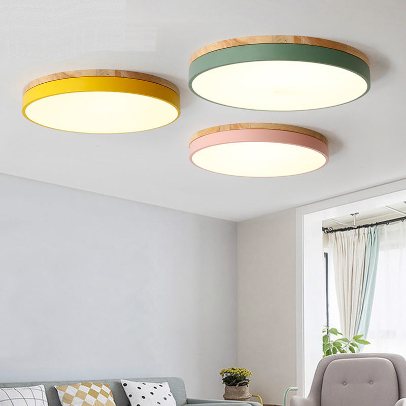Minimalist Round LED Flush Mount Ceiling Light - Macaron Design for Bedroom
