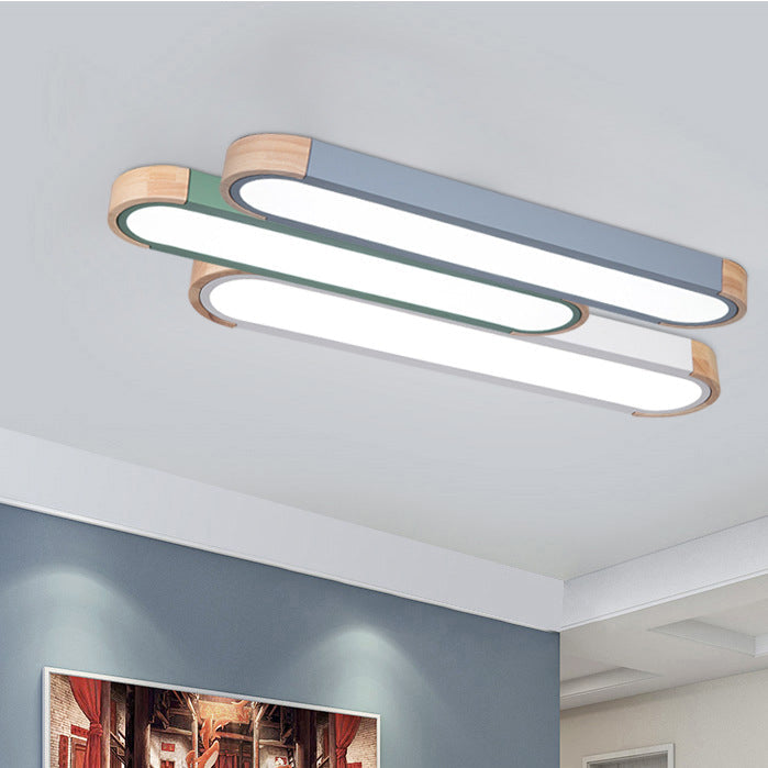 Scandinavian Long Oval Iron LED Flush Mount Ceiling Light for Bedroom