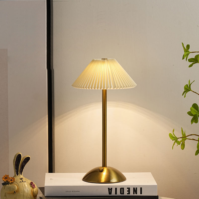 Scandinavian Rechargeable Conic Pleated Table Lamp - 1-Light Bedside Design
