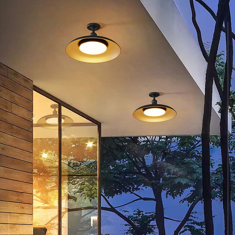 Scandinavian Carbonized Steel Waterproof Round Semi-Flush Mount Light for Outdoor Patio