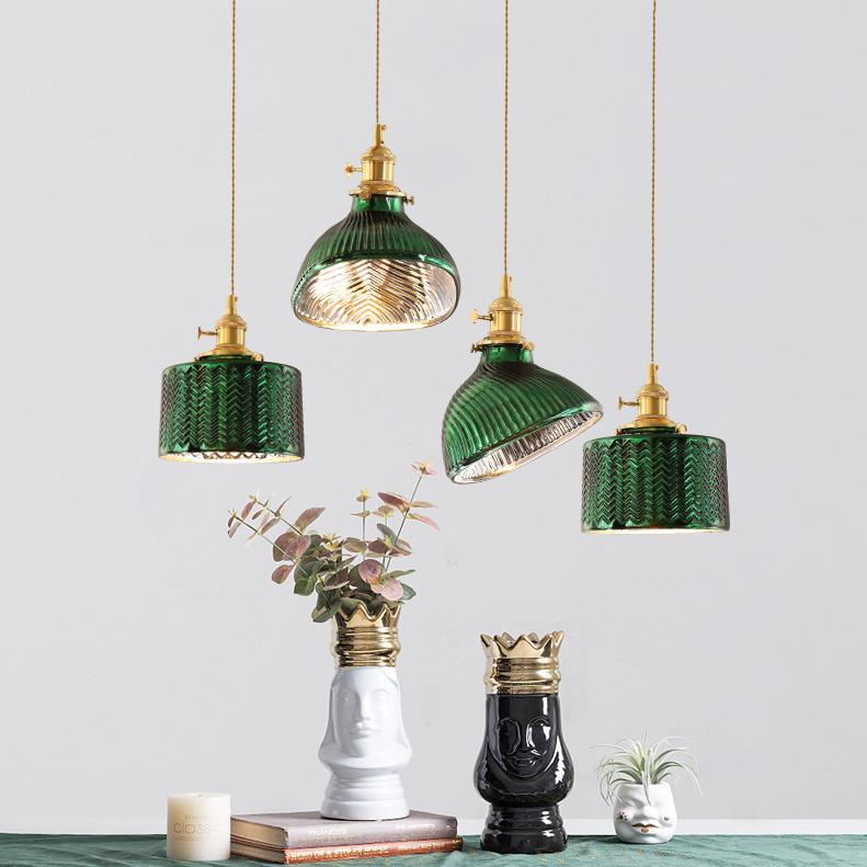 Nordic Vintage Green Brass Glass Island Chandelier - 1, 2, or 3 Lights