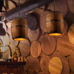 Rustic Round Wooden Wine Barrel Pendant Light