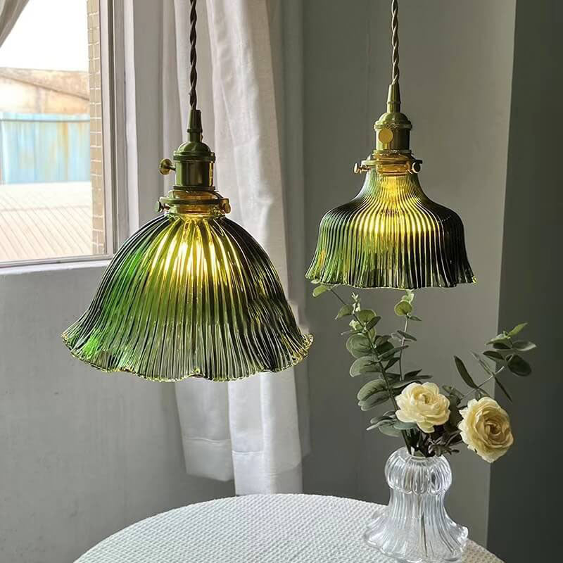 Copper & Walnut Glass Pendant Light