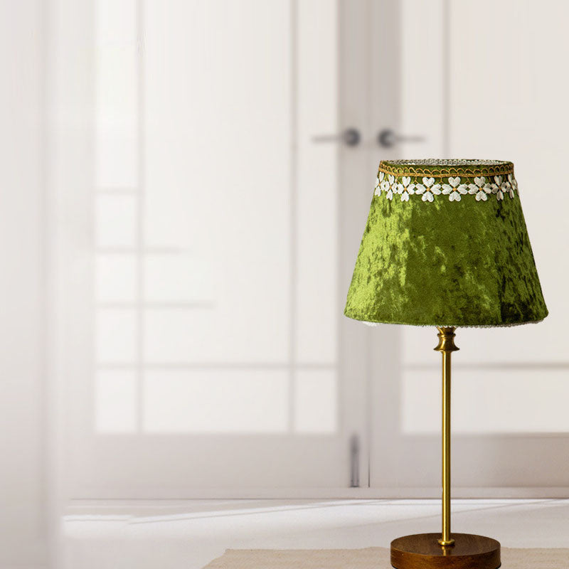 Velvet Copper Wood Drum Table Lamp - 1-Light Design for Living Room
