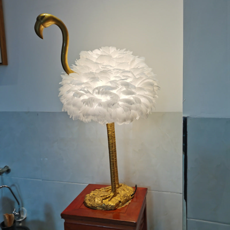 Nordic Goose Feather Flamingo Table Lamp - 1-Light Design for Bedside