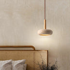 Japanese Round Yellow Travertine LED Pendant Light for Bedroom