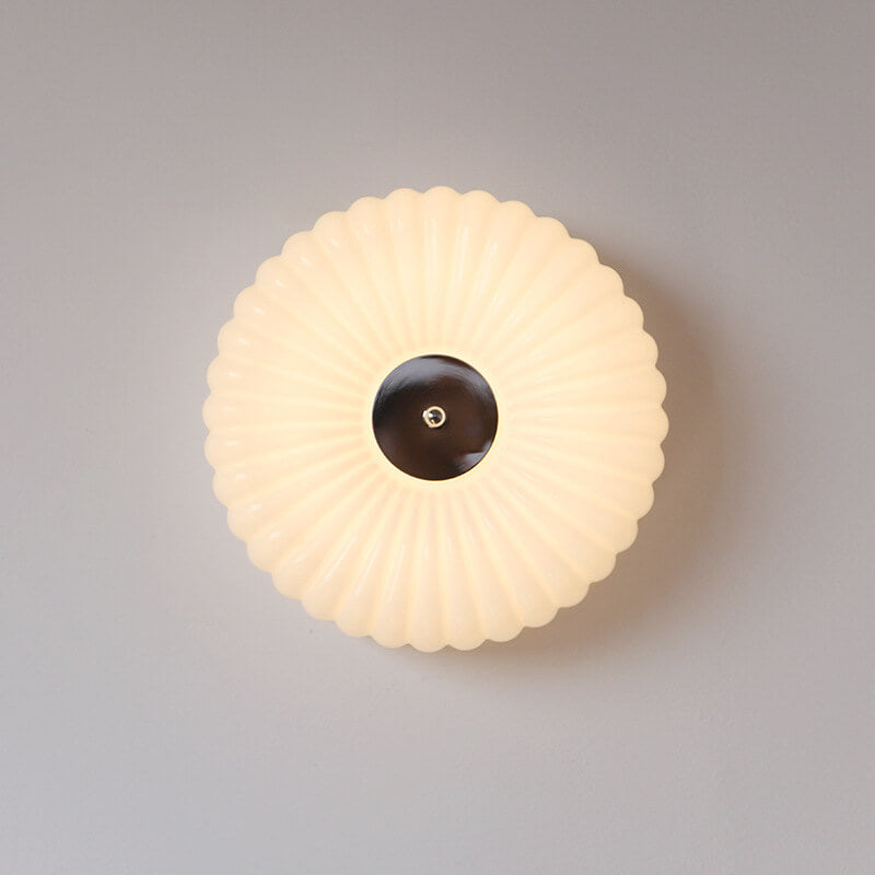Minimalist Cream Textured Glass Round LED Ceiling Light