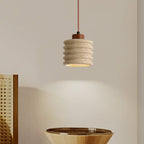 Premium Yellow Travertine Cylinder Pendant Light with Wooden Accents