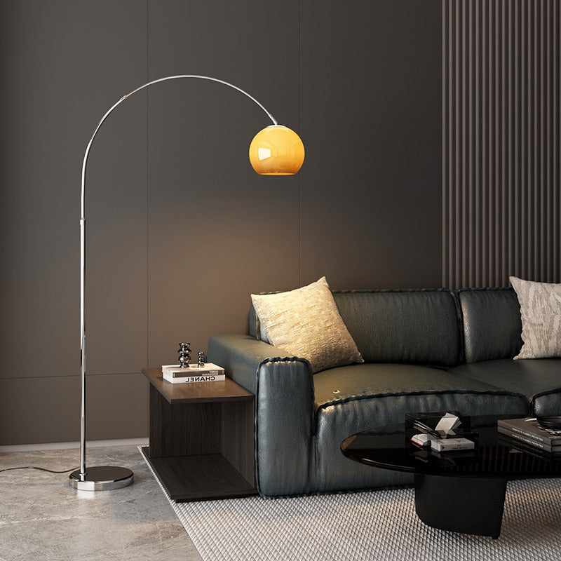 Scandinavian Glass Round Shade Floor Lamp - 1-Light Iron Design for Living Room