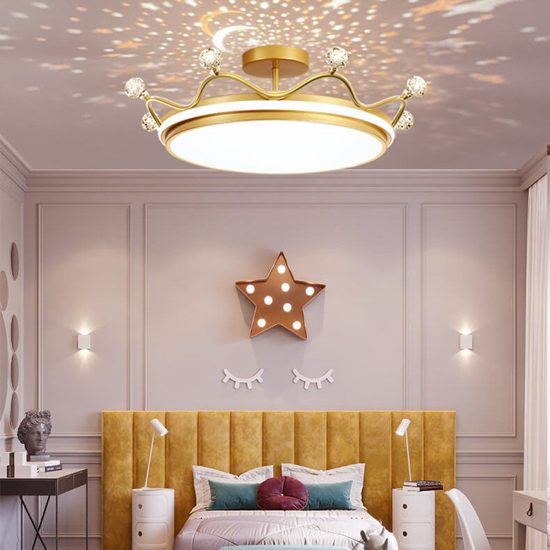 Modern Kids Crown LED Semi-Flush Mount Ceiling Light for Bedroom