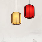 Contemporary Wooden Lantern Pendant Light with Faux Sheepskin - 1-Light