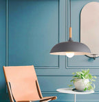 Contemporary Metal & Wood Dome Pendant Light