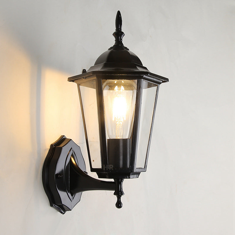 Modern Hexagonal Aluminum Outdoor Wall Sconce with Frosted