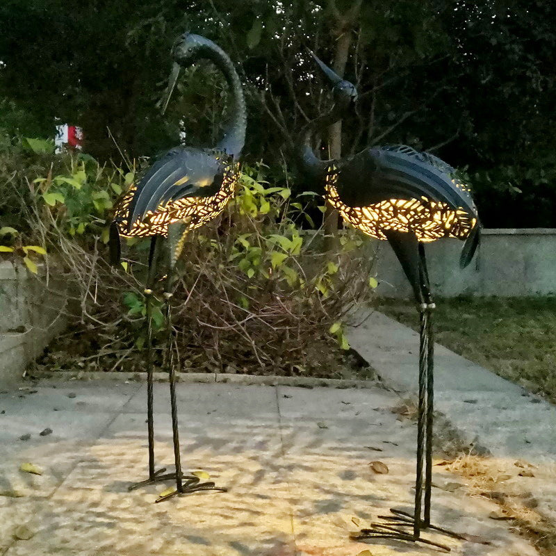 Modern Iron Crane LED Solar Waterproof Outdoor Landscape