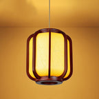 Contemporary Wooden Lantern Pendant Light with Faux Sheepskin - 1-Light