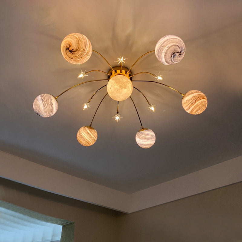 Nordic 13-Light Semi-Flush Mount Ceiling Light - Earth Planet Design for Kids' Bedrooms