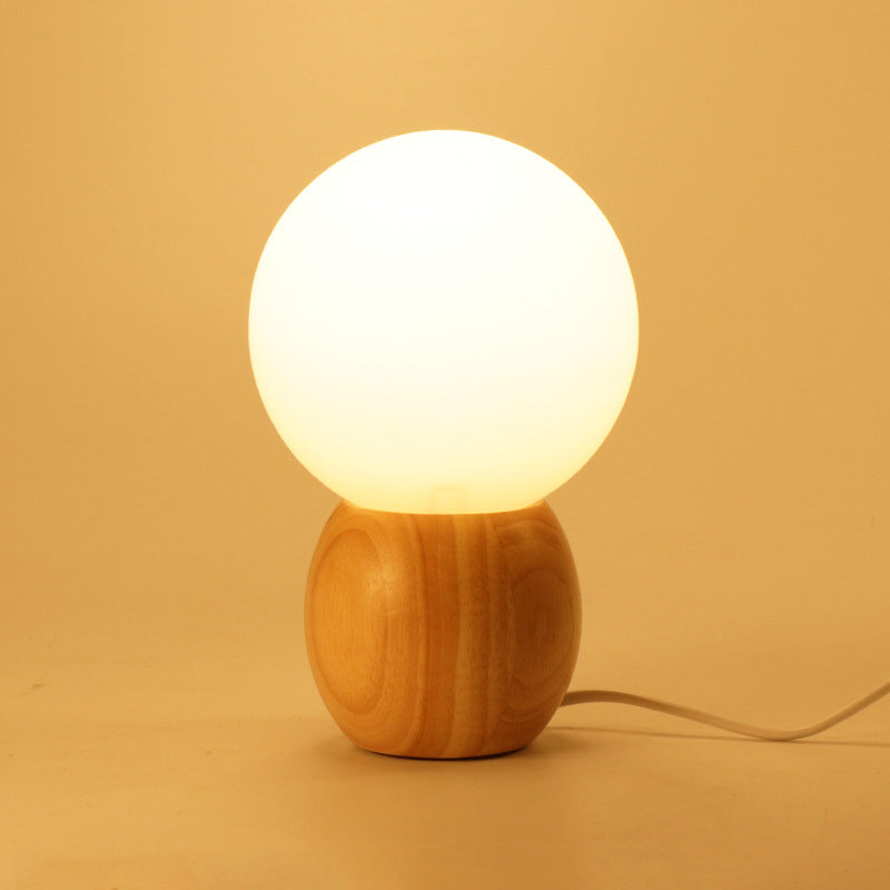 Scandinavian Orb Glass Table Lamp with Wood Base - 1-Light Design for Bedroom