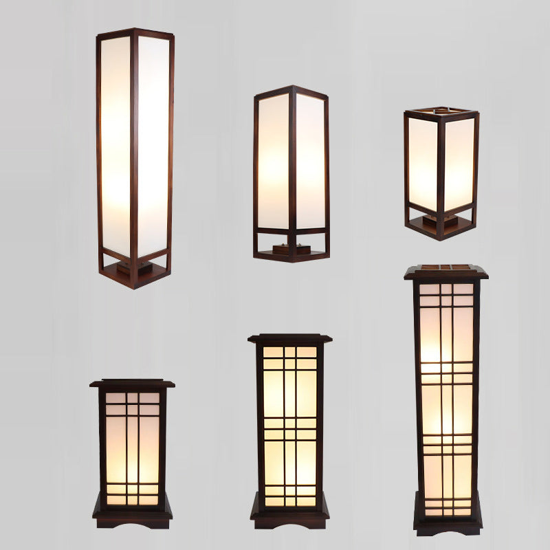 Premium Rectangular Parchment Wood Floor Lamp - 1-Light Design for Entertainment Spaces