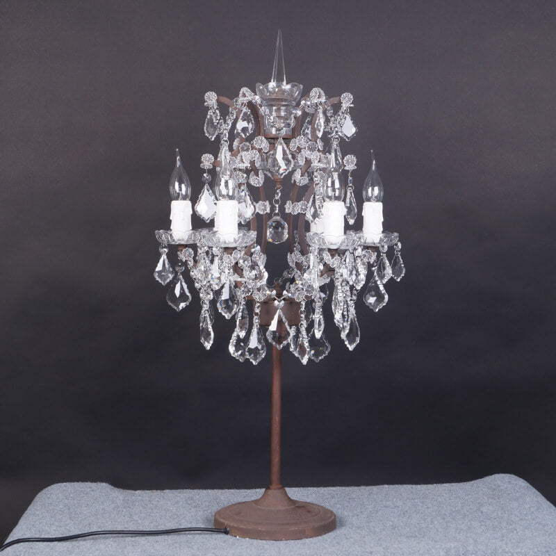 Rustic Vintage French Crystal 6-Light Candelabra Table Lamp