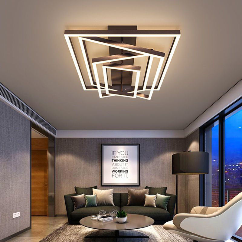 Premium Minimalist Aluminum LED Flush Mount Ceiling Light - Multi-Layer Rectangular Design for Living Room