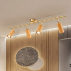 Nordic Minimalist Walnut Wood LED Linear Track Ceiling