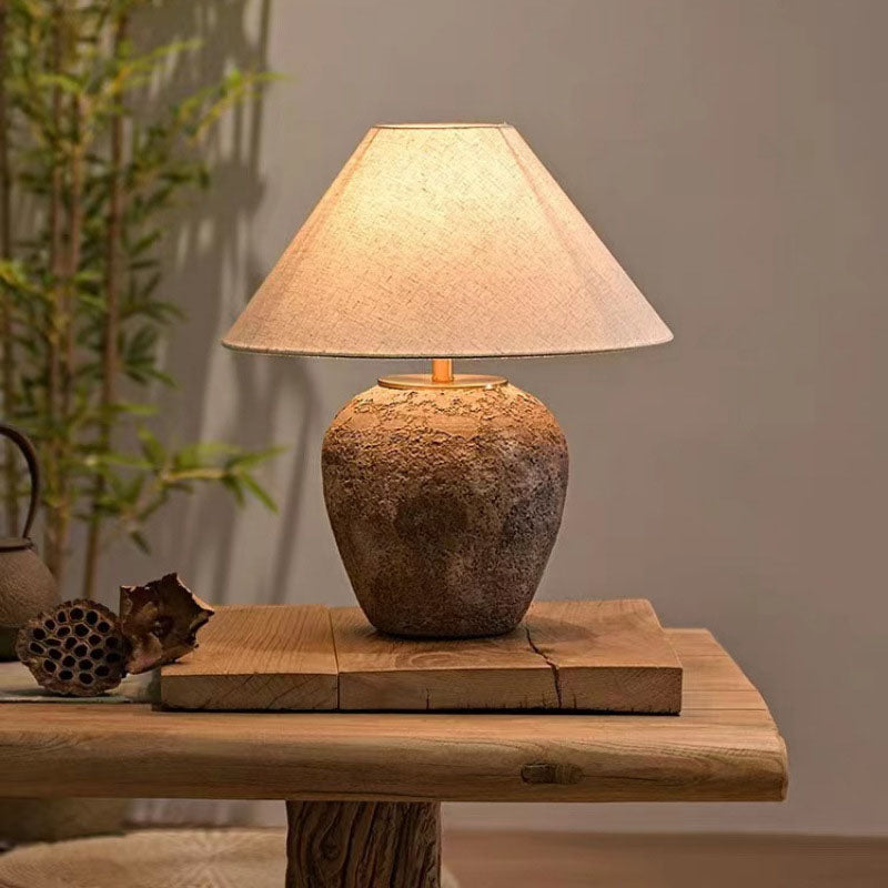 Shabby Chic Cone Fabric Ceramic Table Lamp - 1-Light Design for Bedroom