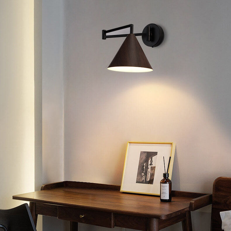 Nordic Wood-Grain Iron Cone Wall Sconce