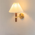 Vintage Japanese Walnut Pleated Wall Sconce Lamp