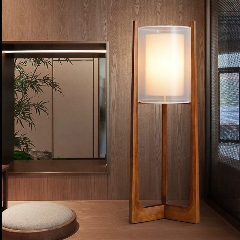 Minimalist Solid Wood Fabric Floor Lamp - Japanese Design, 1-Light