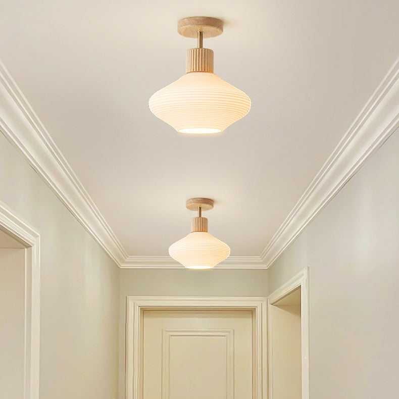 Nordic Striped Glass Oval Semi-Flush Mount Ceiling Light