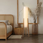 Premium Chinese Fabric Cylinder Shade Wood Tripod Floor Lamp - 1-Light Design for Study