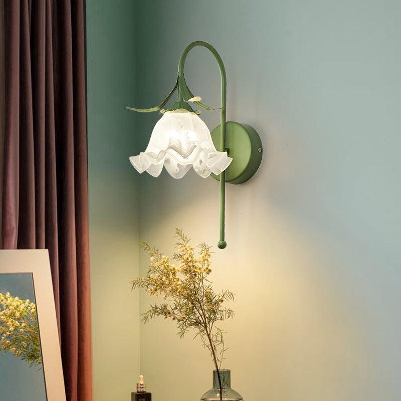 Vintage Floral Pumpkin Cream Glass Wall Sconce Lamp