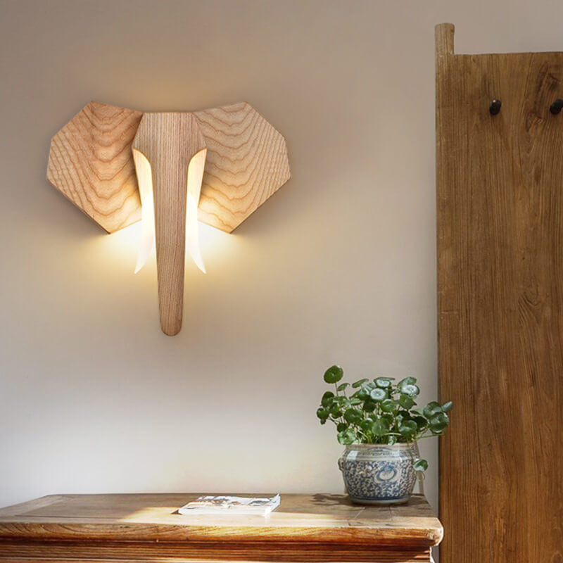 Nordic Solid Wood Elephant LED Sconce