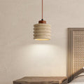 Premium Yellow Travertine Cylinder Pendant Light with Wooden Accents