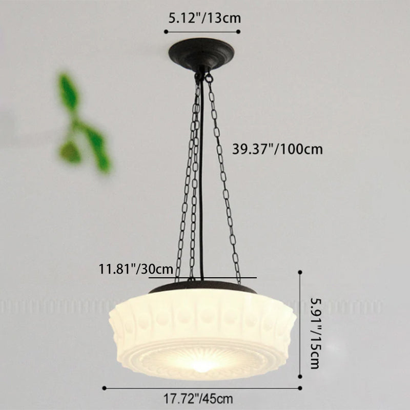 Vintage White Jade Glass Round Drum LED Ceiling Light
