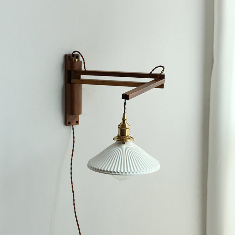 Nordic White Glass & Walnut Wall Sconce