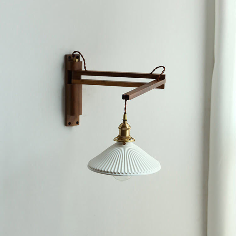 Nordic White Glass & Walnut Wall Sconce