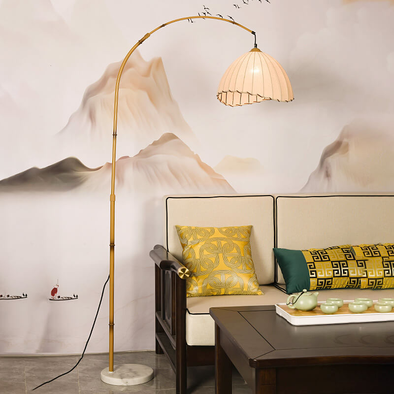 Vintage Marble Fishing Imitation Bamboo Floor Lamp - 1-Light Design