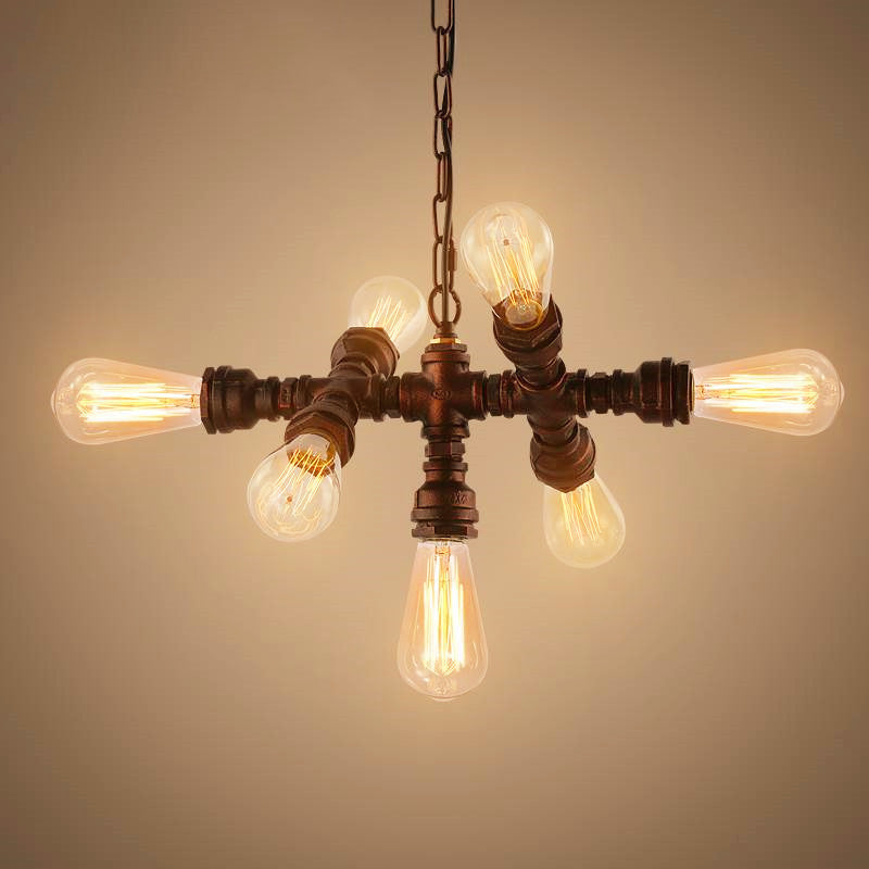 7-Light Industrial Iron Pipe Chandelier