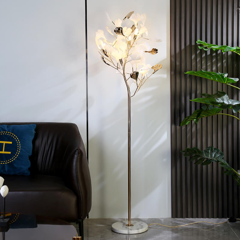 Premium Ginkgo Leaf 5-Light Floor Lamp - Nordic Acrylic & Iron Design